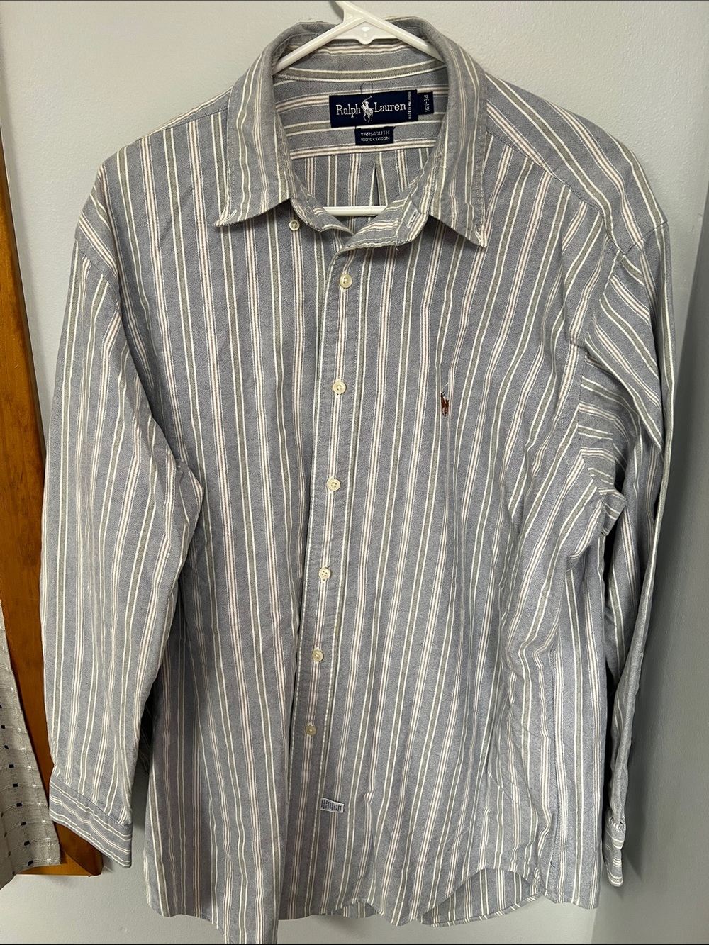 Ralph Lauren Gray and White Striped Linen-Blend Button-Down Shirt